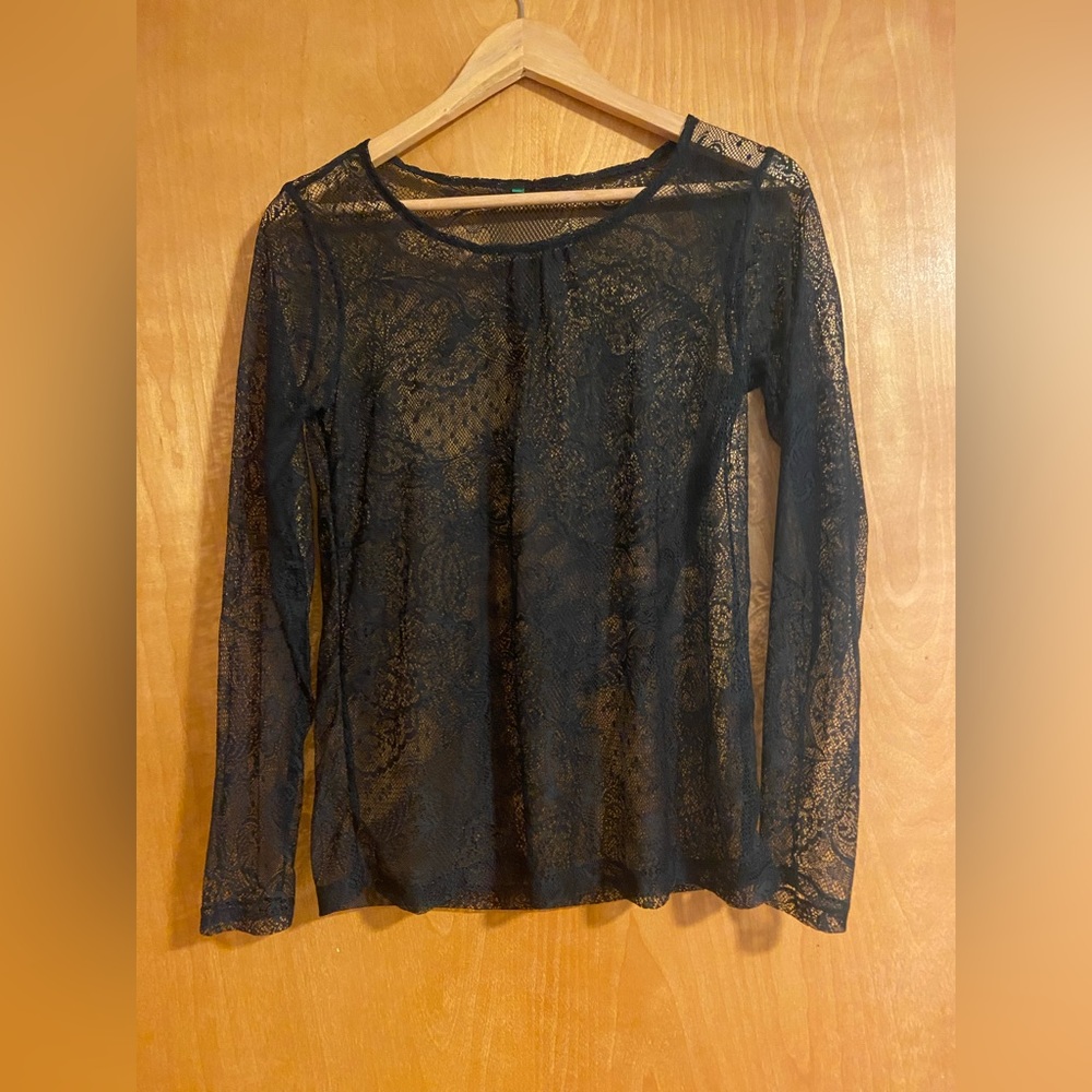 Navy Blue Lace Top by United Colors of Benetton